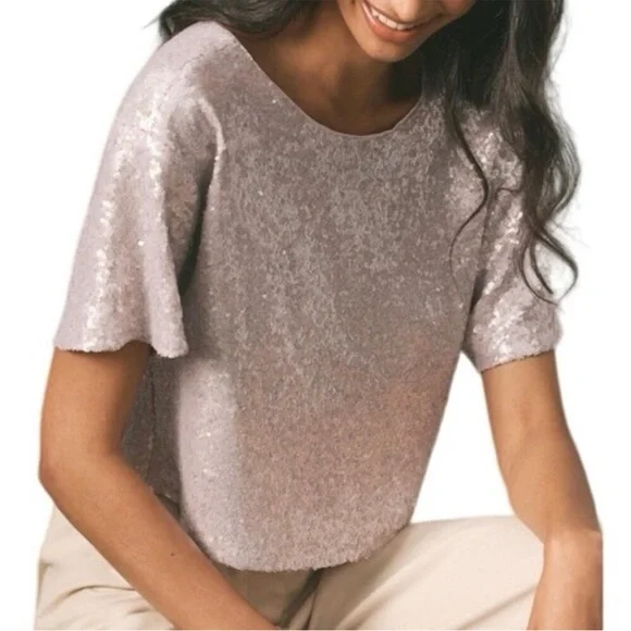Anthropologie NWT Sequin Crop Tee SZ M - Picture 4 of 11